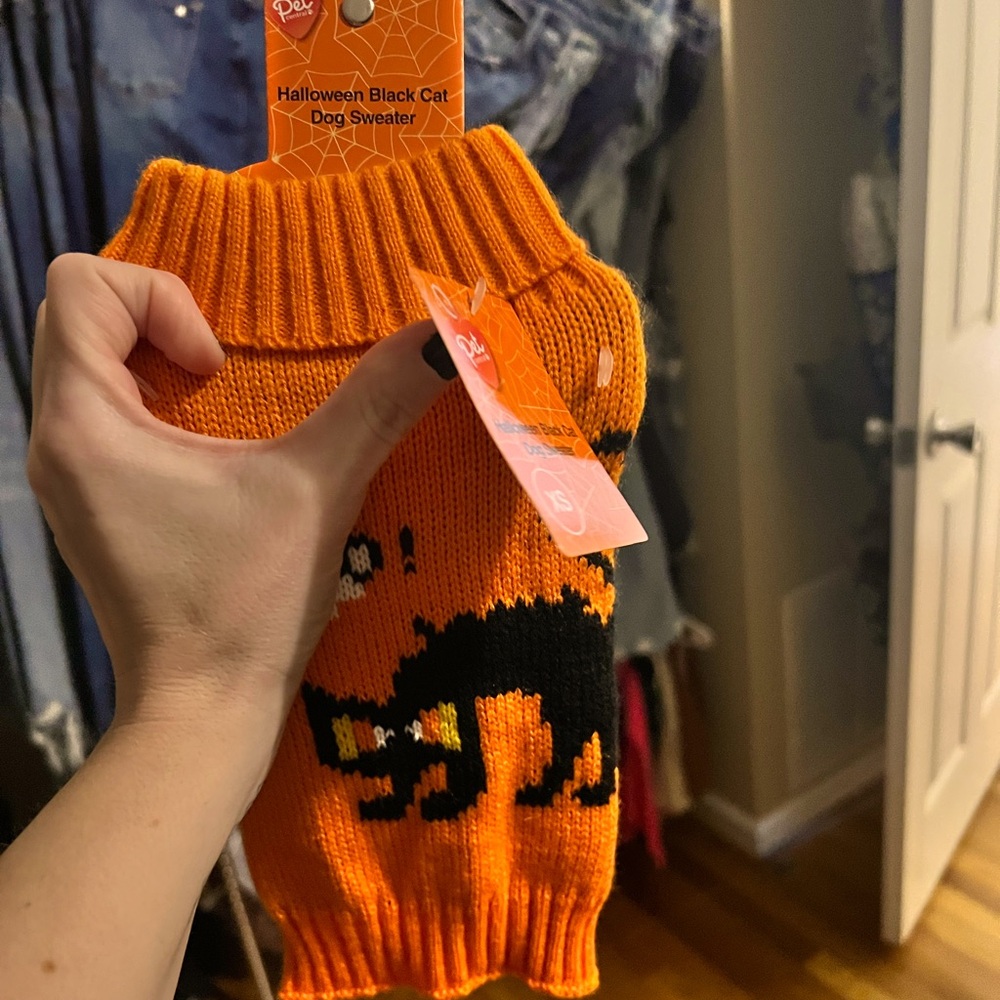 Orange Halloween Cat Sweater for dog. Size XS. NWT.